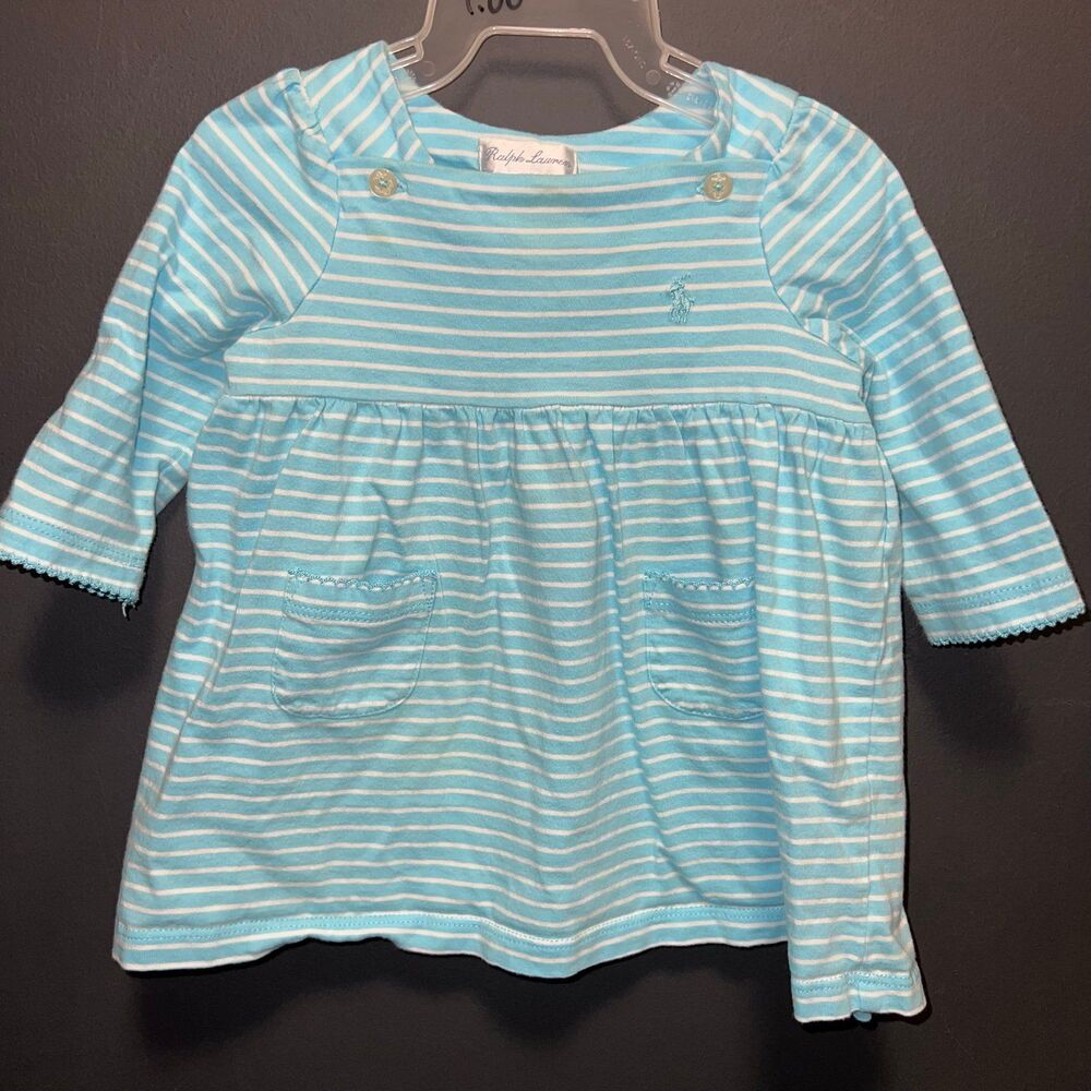 Ralph Lauren Infant Girls 9m Dress Blue Striped Pockets